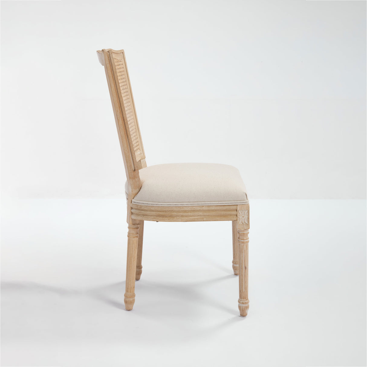 French Country Dining Chairs Set of 2 Upholstered With Natural Rattan Back