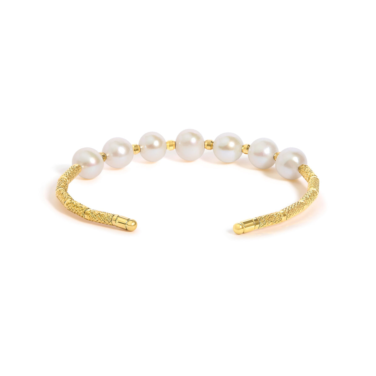 18K Yellow Gold Freshwater Pearl Cuff Bangle Bracelet