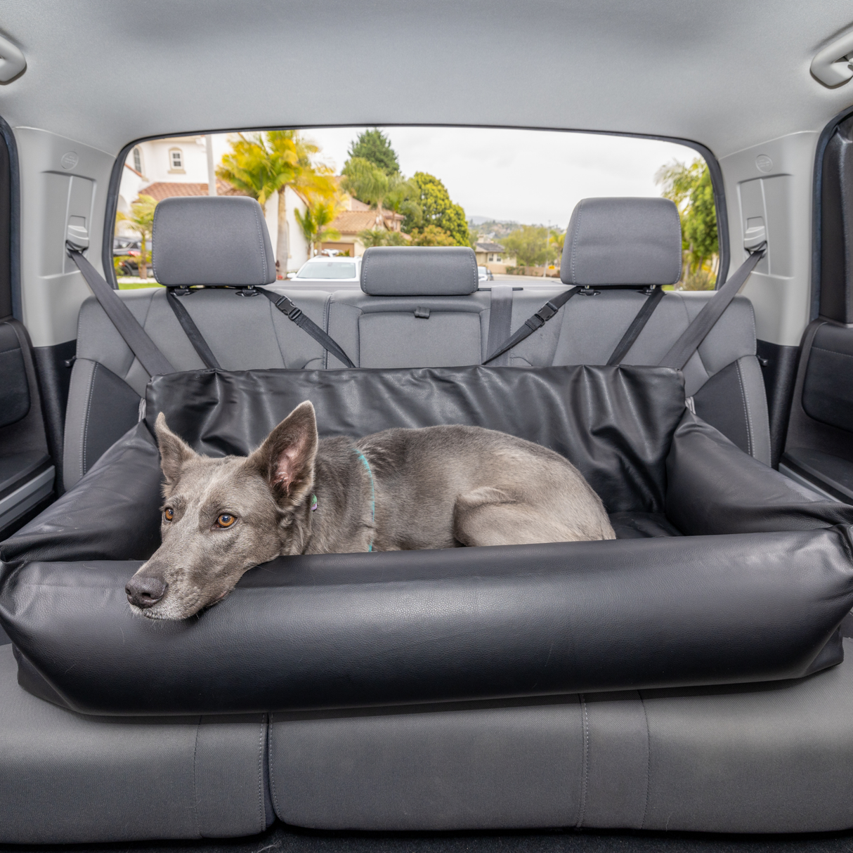 PupProtector™ Faux Cool-to-Touch Vegan Leather Memory Foam Dog Car Bed - Black