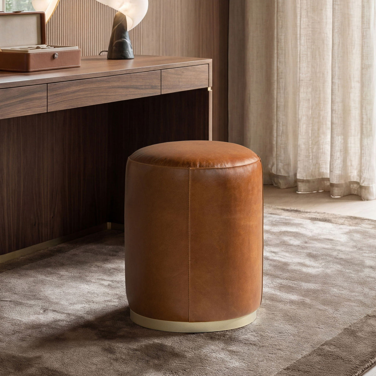 Nico - Round Ottoman Stool - Brown