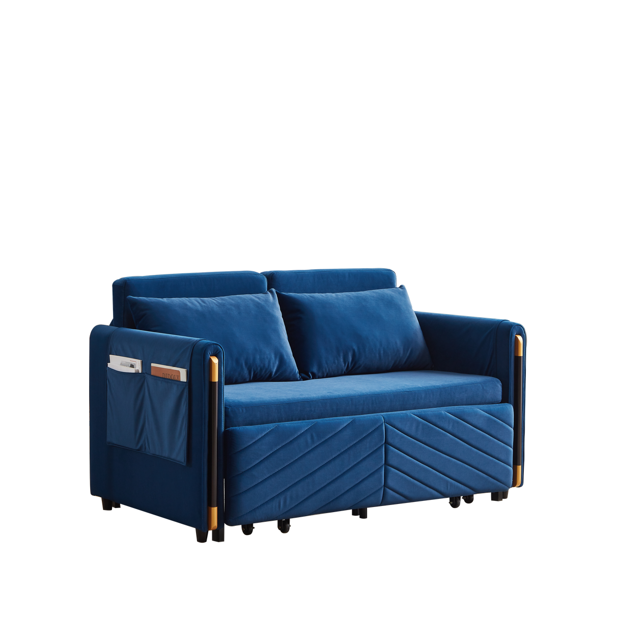 Convertible Velvet Loveseat Sleeper with Arm Storage and Adjustable Back