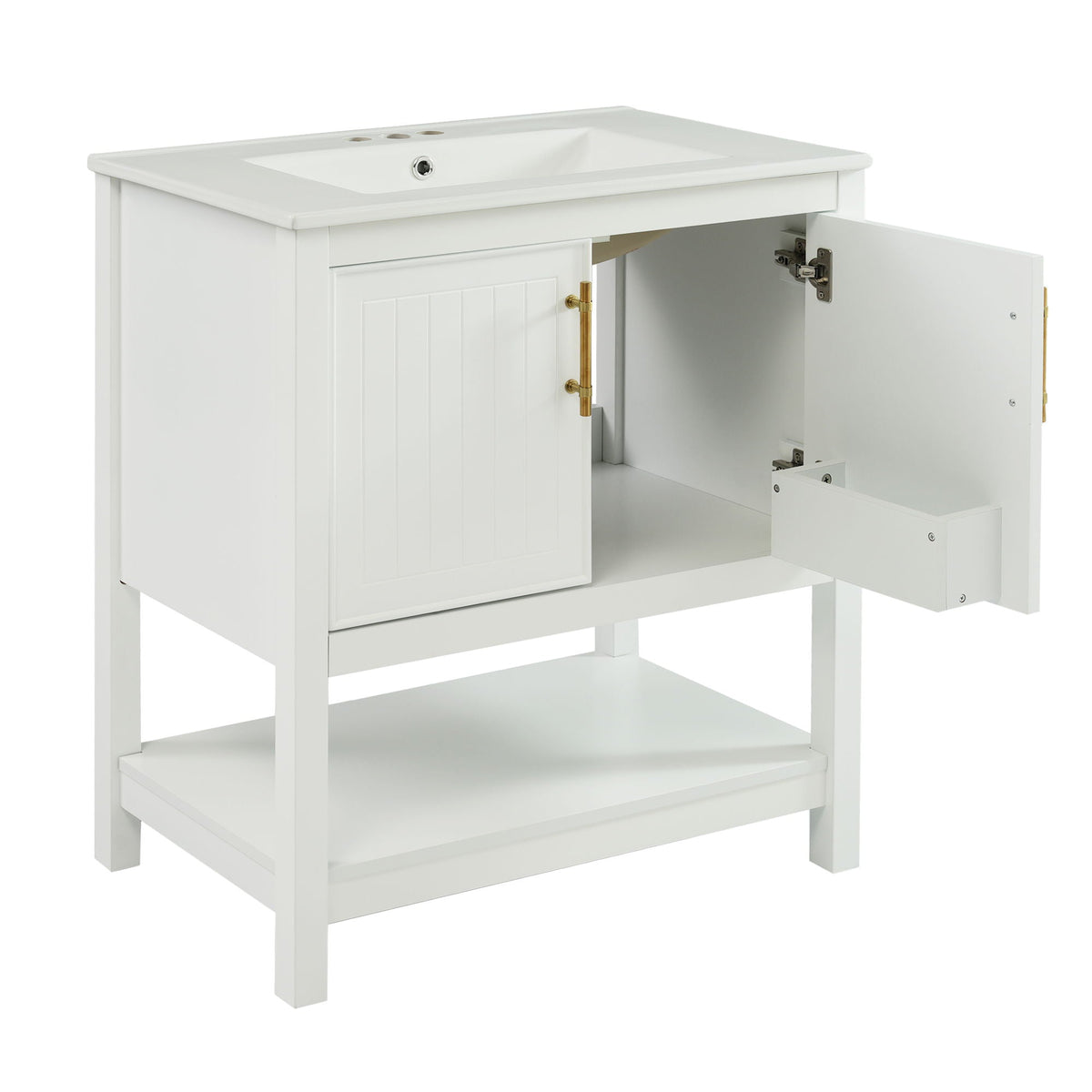 Elegant Bathroom Vanity With Ceramic Sink And Versatile Storage
