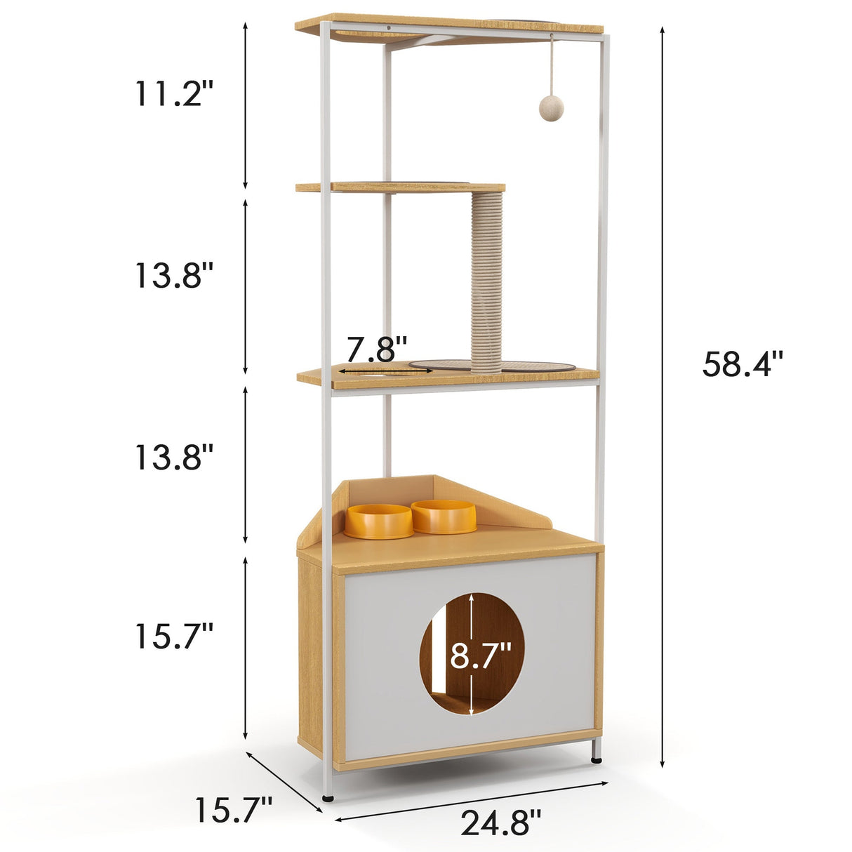 Corner Cat Tower with Scratching Post and Feeding Station