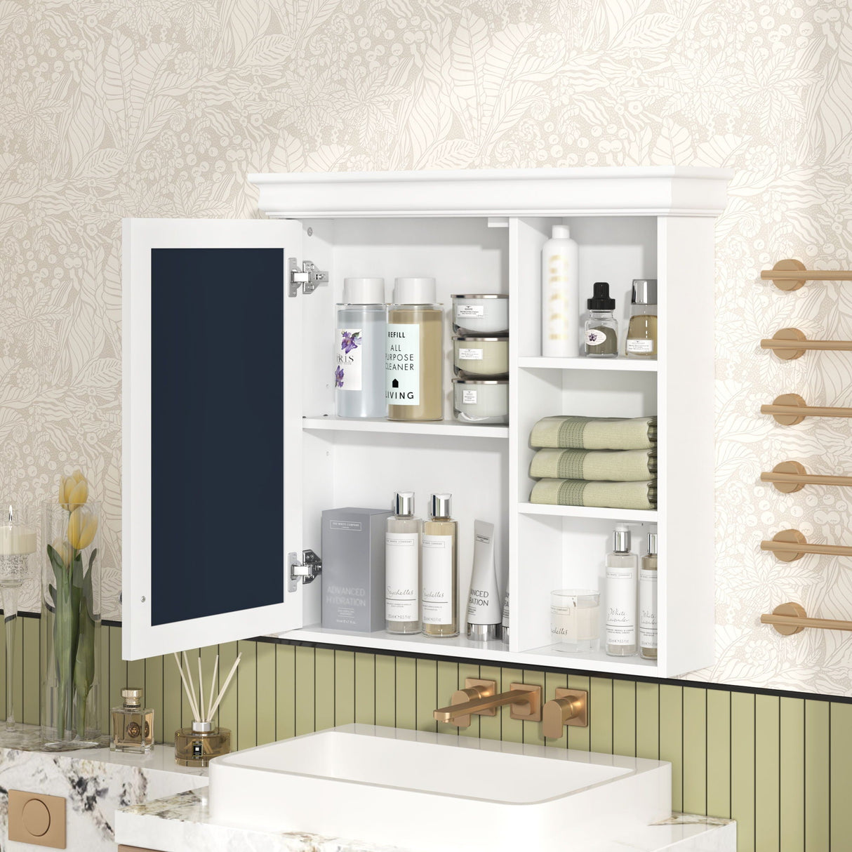 Wall Mounted Bathroom Medicine Cabinet with Mirror and Adjustable Storage