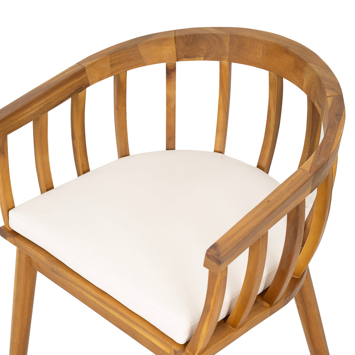 Klismos Dining Armchair Set of 2 with Solid Wood Construction and Curved Backrest in Teak and Beige