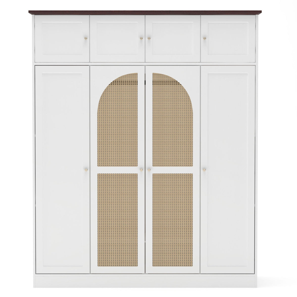 8 Door Armoire Wardrobe with Adjustable Shelves and Hanging Rod - Light Brown or White