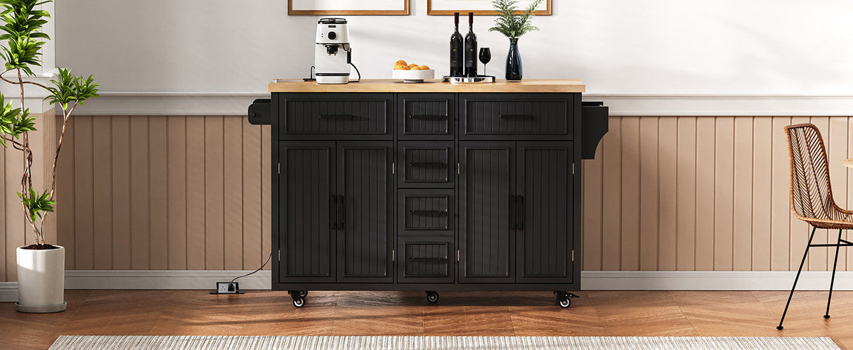 K&K 56.5'' Kitchen Island with Drop Leaf, Power Outlet