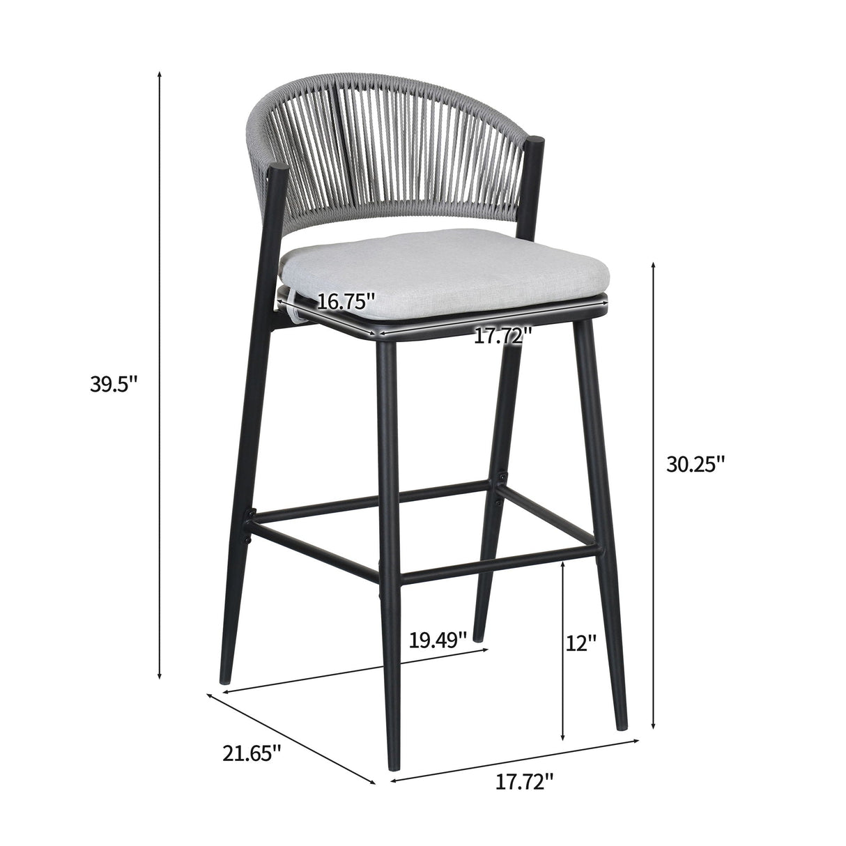 Outdoor Bar Height Metal Frame Counter Stools with Scallop Shaped Backrest