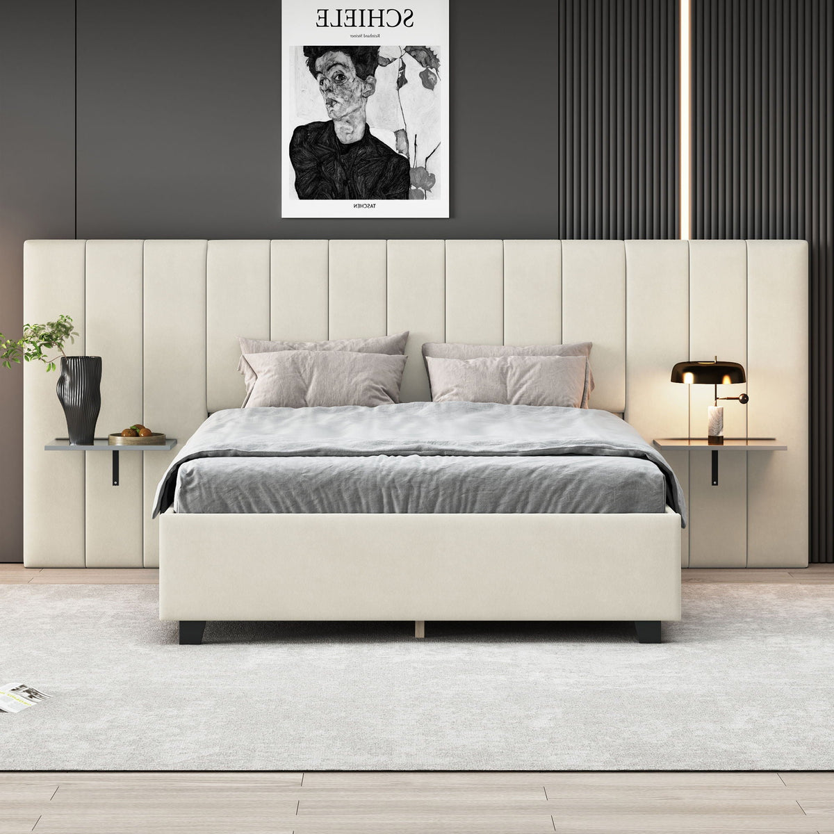 Upholstered Platform Bed With Big Headboard