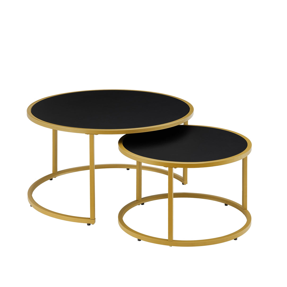 Modern Faux Leather Nesting Round Coffee Table Set of 2