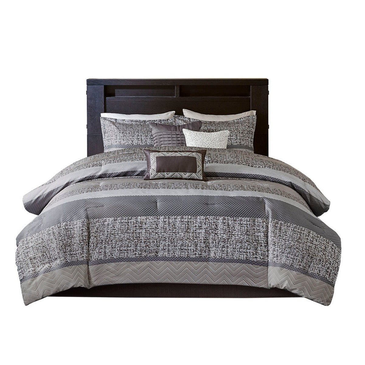 7 Piece Jacquard Comforter Set Grey Taupe Queen