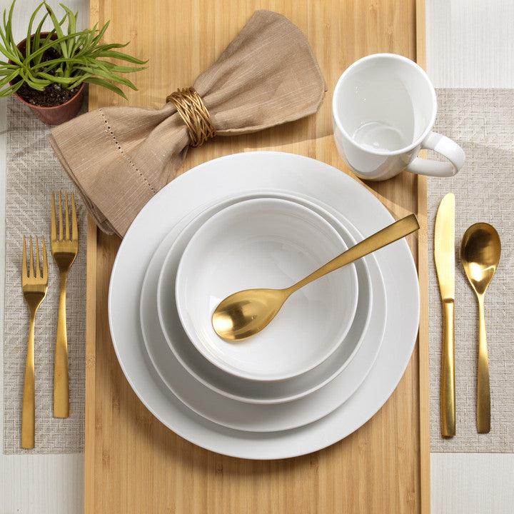 White Essential 16 Piece Double Bowl Dinnerware Set, Service for 4 - Euro Ceramica