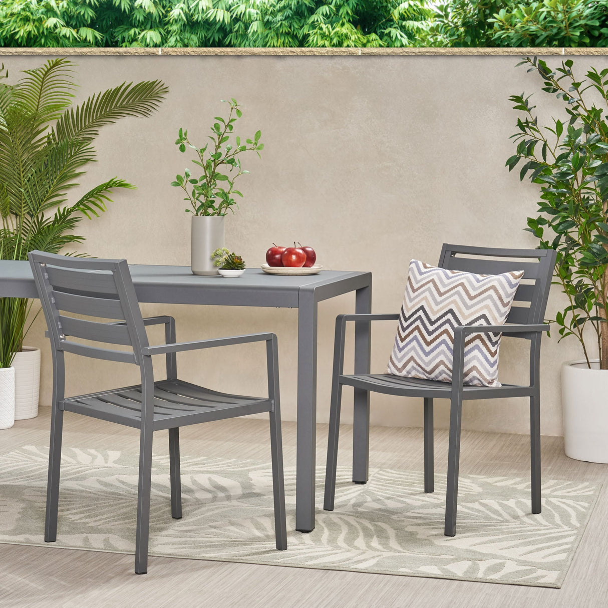 Outdoor Modern Aluminum Dining Chair (Set of 2), Gun Metal Gray