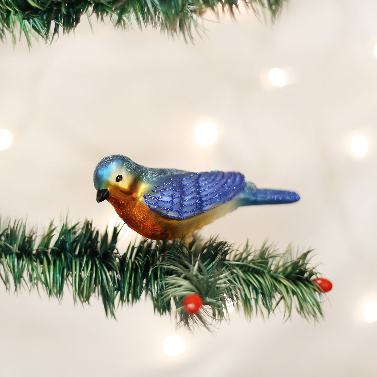 Clip-On Western Bluebird Glass Ornament