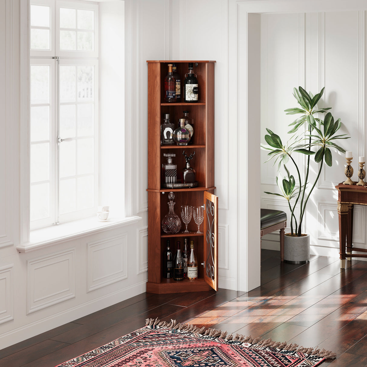 Tall Corner Bar Cabinet with Storage