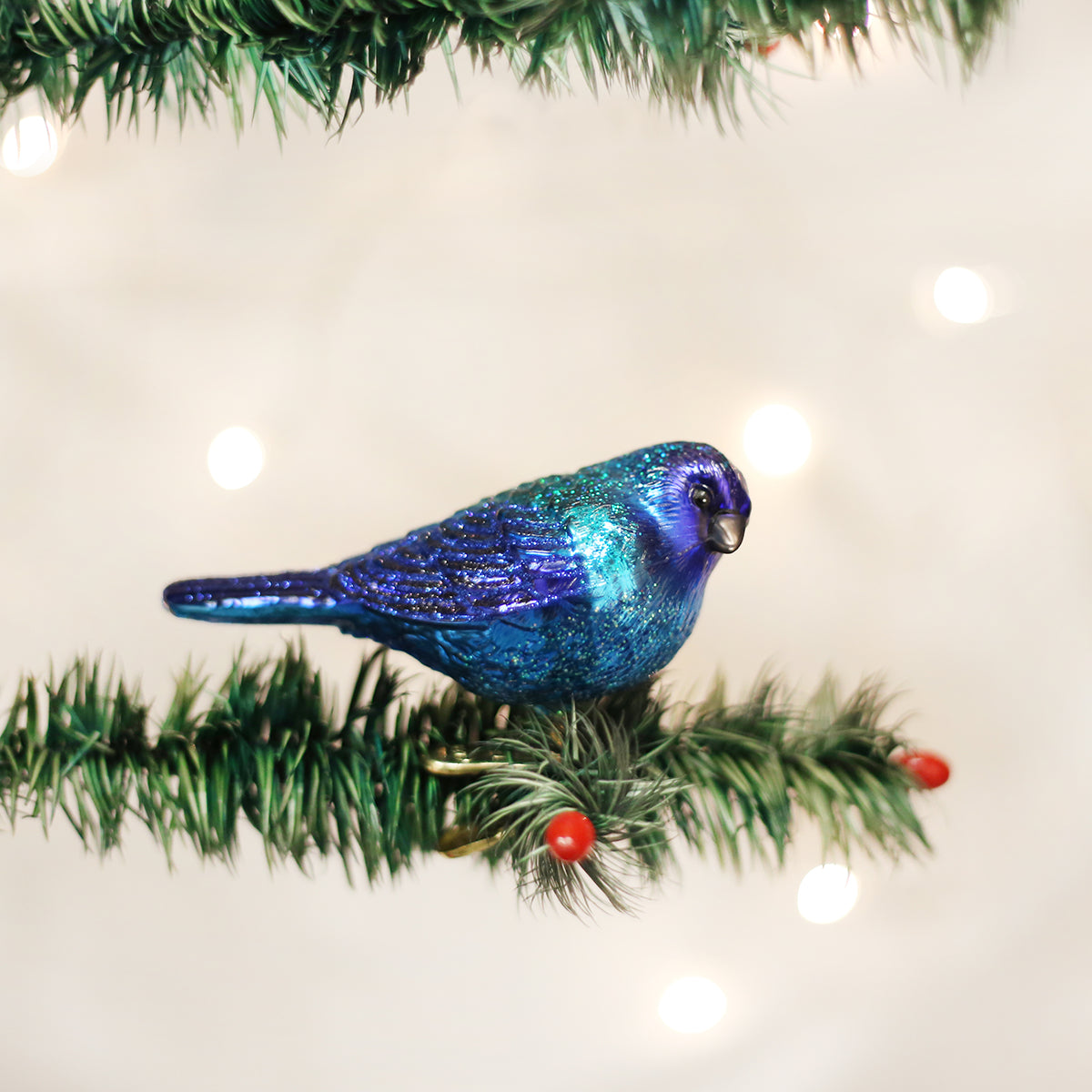 Indigo Bunting Glass Bird Ornament