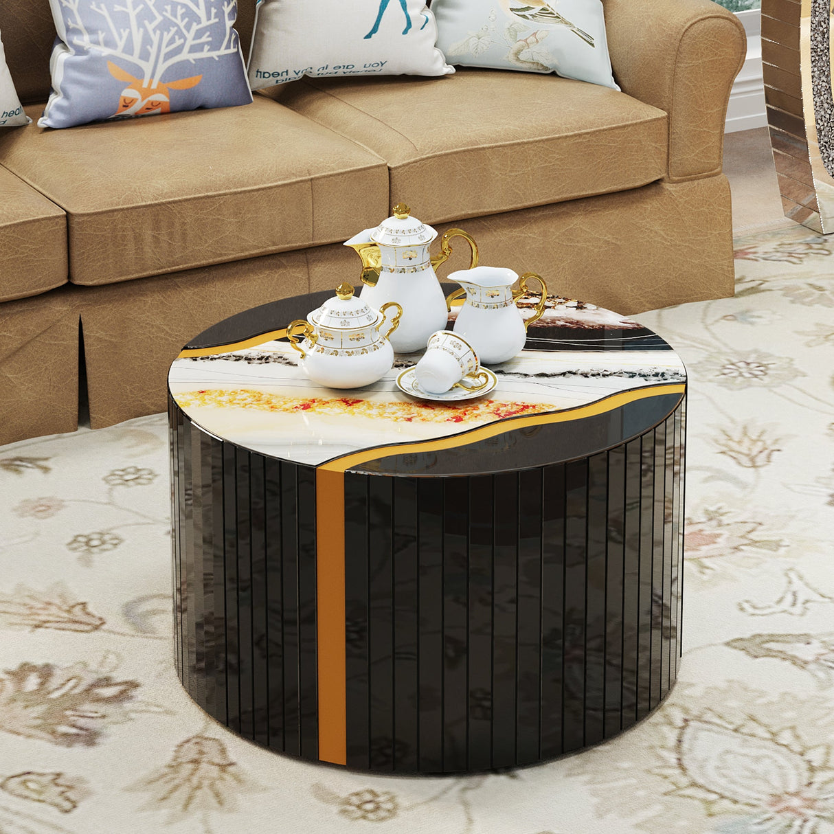 Modern Round Coffee Table with Glass Top