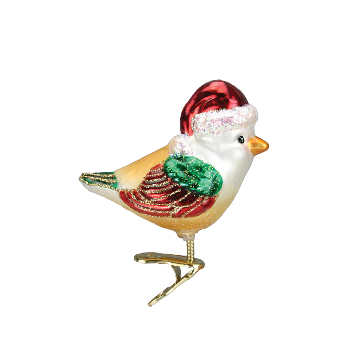 Santa Bird Ornament with Santa Hat 2.5 x 2.5 x 1.75 Inches