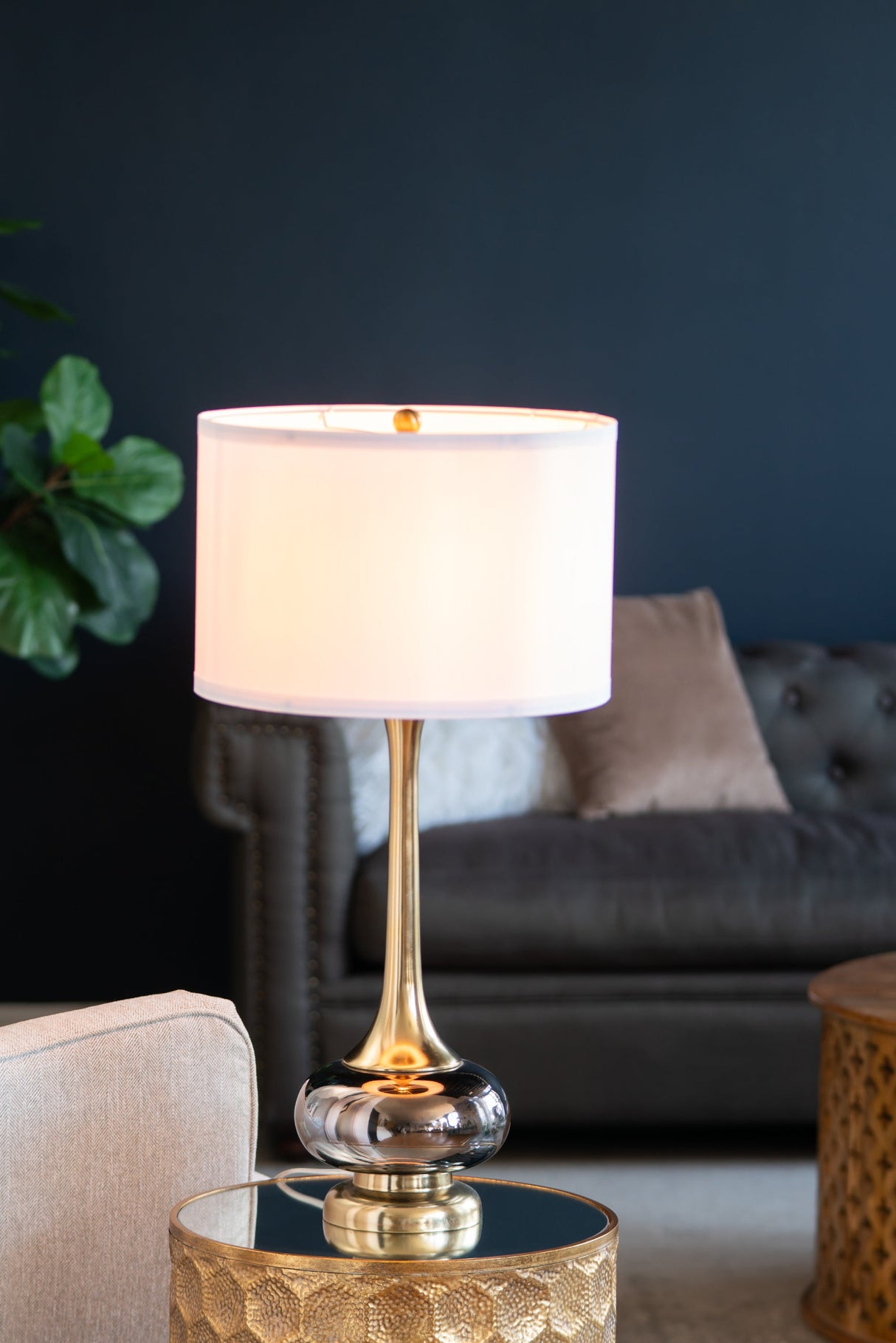 D15x29 Table Lamp with Glass Drum Shade