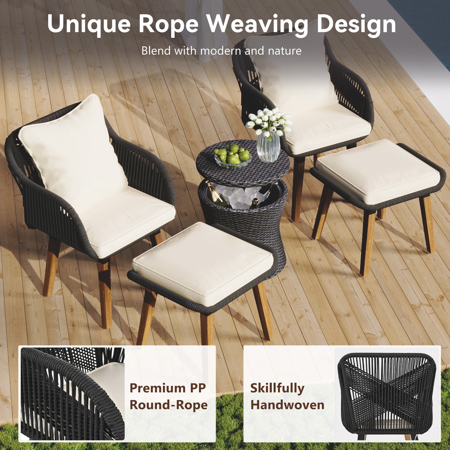 5 piece Woven Rope Outdoor Patio Set