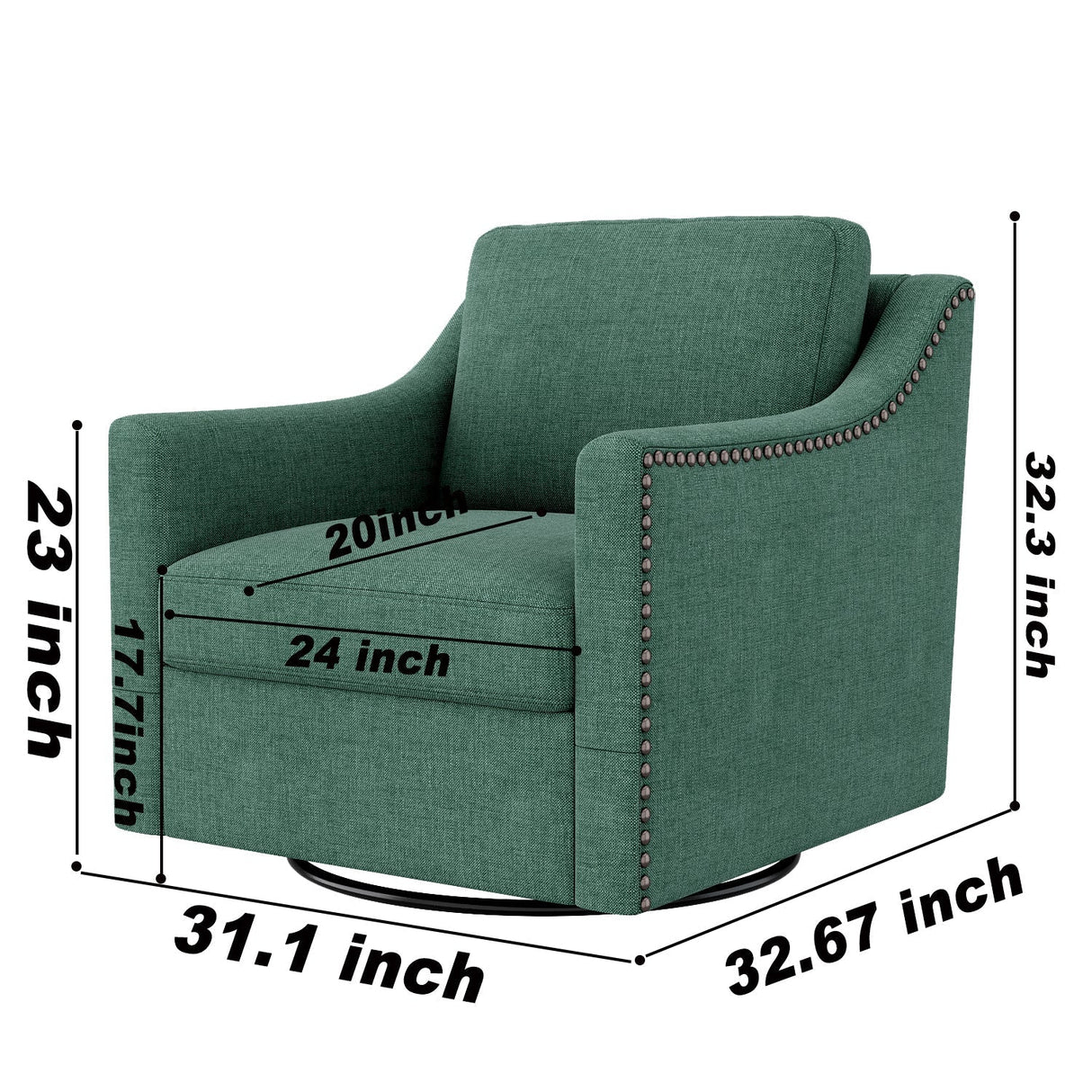 360 Degree Swivel Armchair Cotton Linen Fabric with Brass Nail Detailing