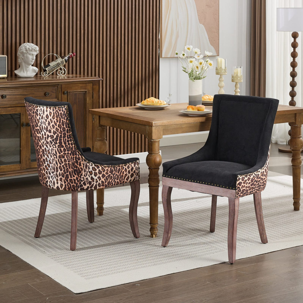 Dining Chair - Bronze nail head, Set of 2 (Leopard Print)