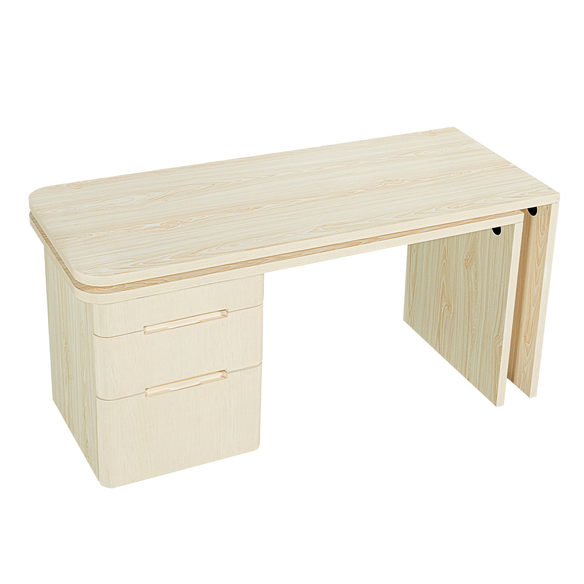 90" Modern L Shaped Desk with Rotating Design - Natural Wood or Walnut