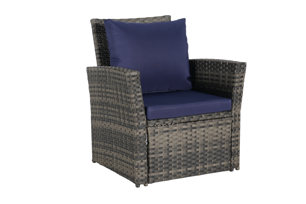 4 Pieces Outdoor Patio Furniture Set with Rattan Chairs and Tempered Glass Table