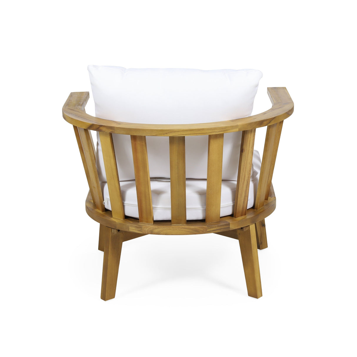 Outdoor Club Chair with Curved Backrest and Acacia Wood Frame - White