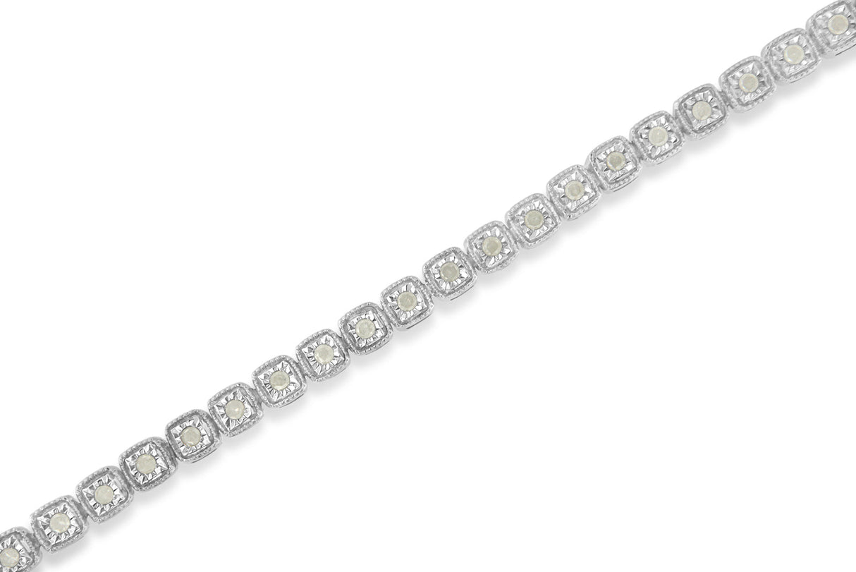 .925 Sterling Silver 1.0 Cttw Diamond Miracle-Set Square Milgrain 7" Link Tennis Bracelet (I-J Color, I3 Clarity)