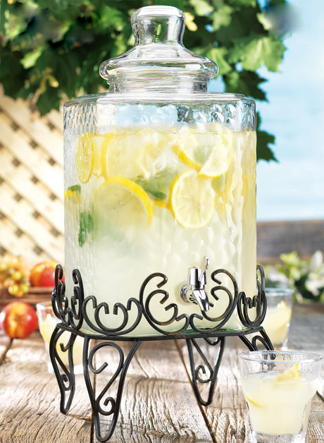 Hammered-Glass-Beverage-Dispenser-With-Custom-Chalkboard-Label-On-Stand-Bar-&-Beverage-Accessories