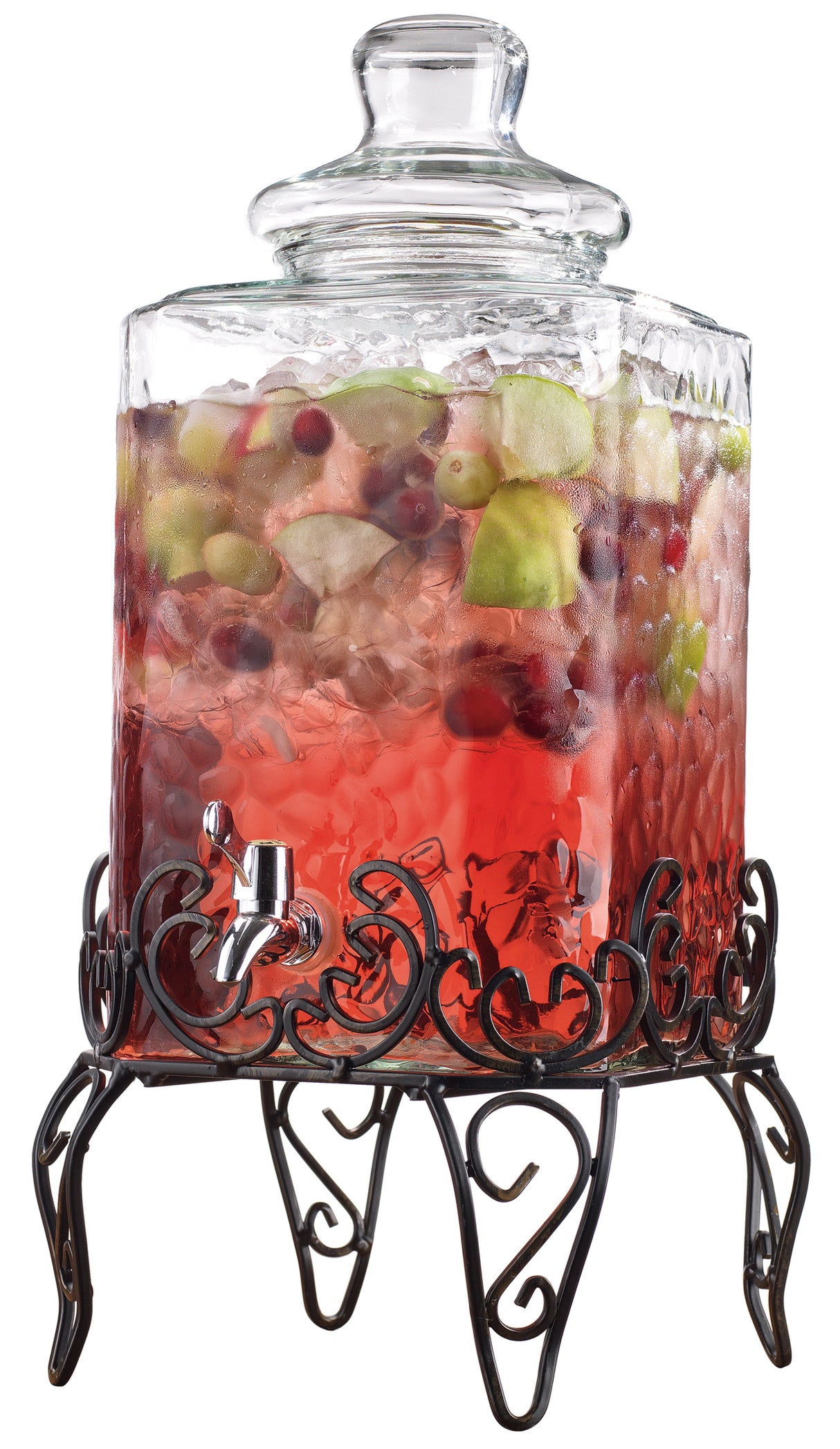 Hammered Glass Beverage Dispenser With Custom Chalkboard Label On Stand