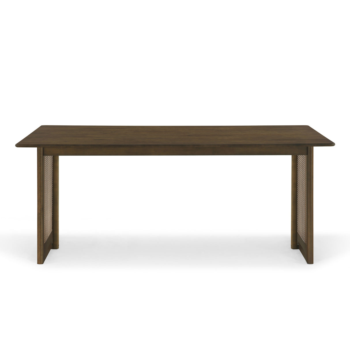 Walnut-Colored Rubber Wood Dining Set with Plastic Rattan