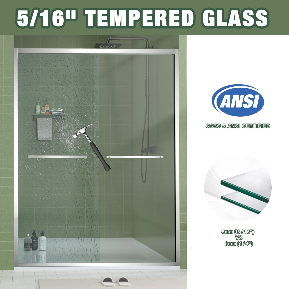 Aluminum Frame Double Sliding Shower Door (56-60"x70")