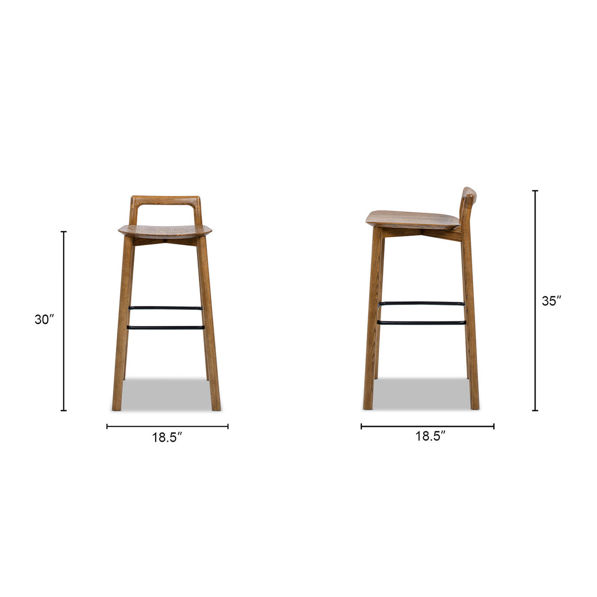 Modern Minimalist Low Back Barstool with Iron Footrest - Walnut