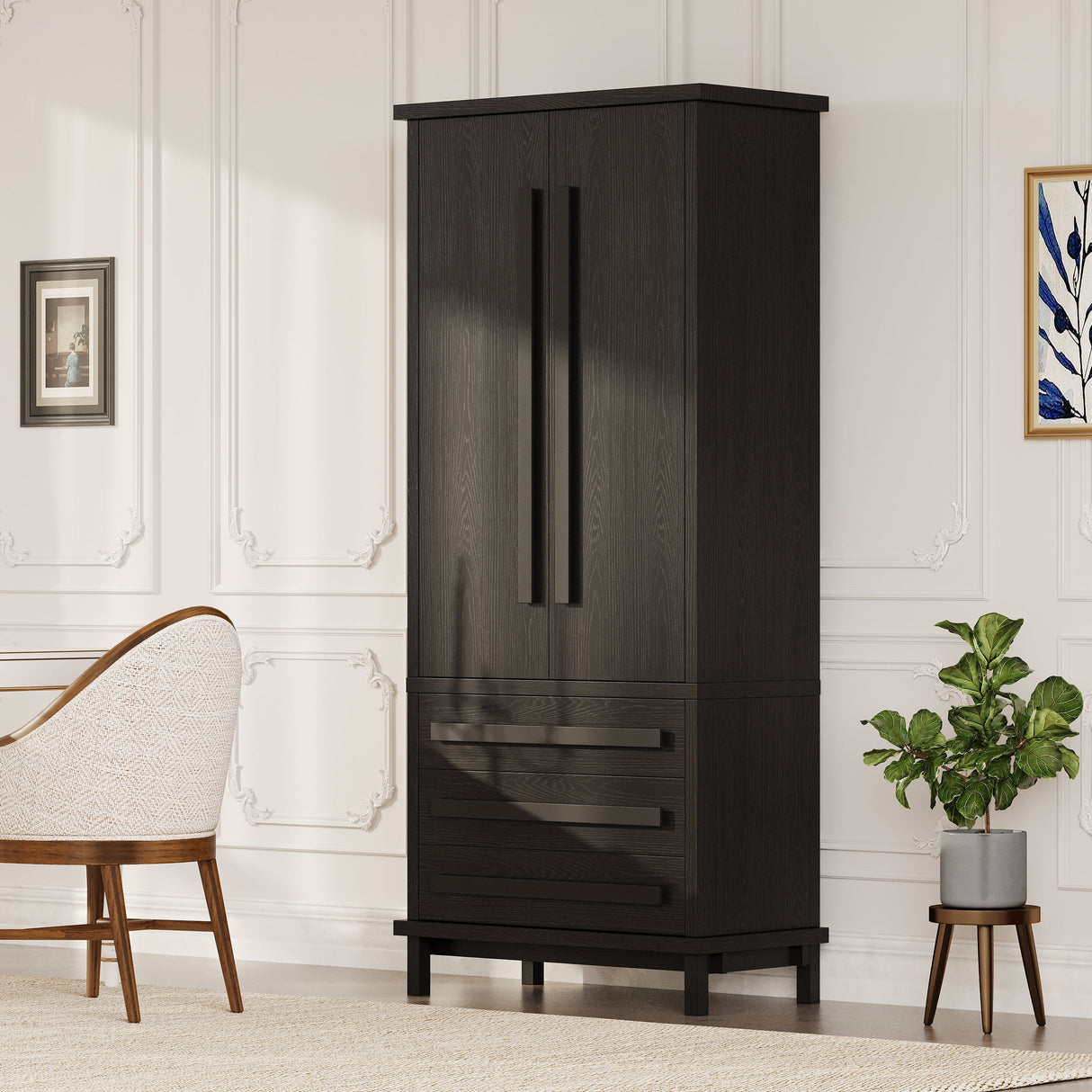 70" Kitchen Pantry Cabinet with 6 Door Shelves and 3 Drawers