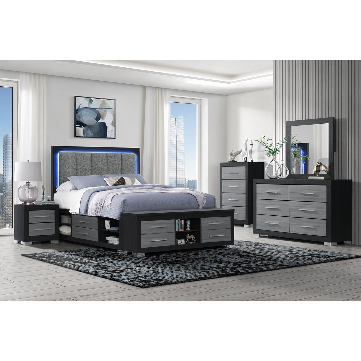 Elsa - 2 Toned Nightstand With Bar Handle And Spacious Drawers