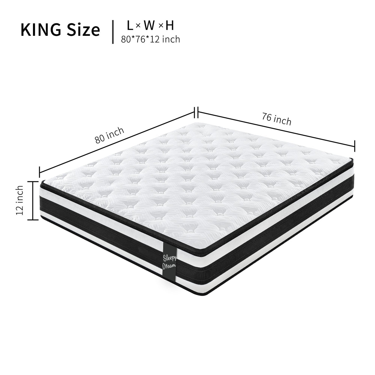 12 Inch King Size Hybrid Mattress with 7-Zoned Memory Foam and Pocket Springs