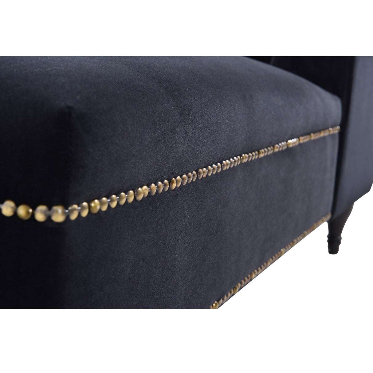 58" Velvet Chaise Lounge with Nailhead Trim and Solid Wood Legs