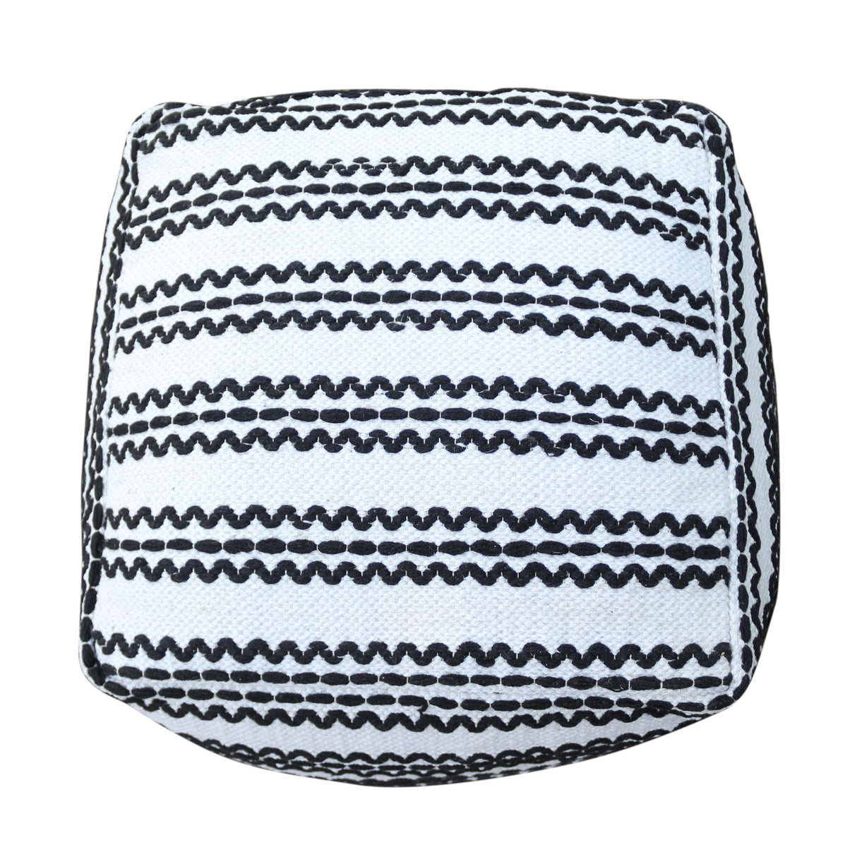 Lani Handcrafted Fabric Pouf - Durable Cotton Square in Natural / Black