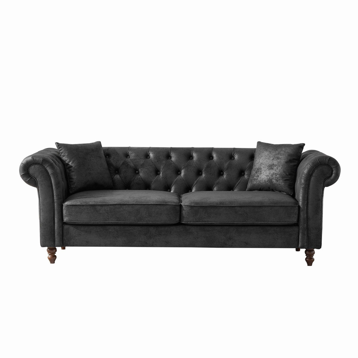 Chesterfield 3 And 2 Seater Sofa Set, High Tech Fabric Upholstered Couch For Living Room