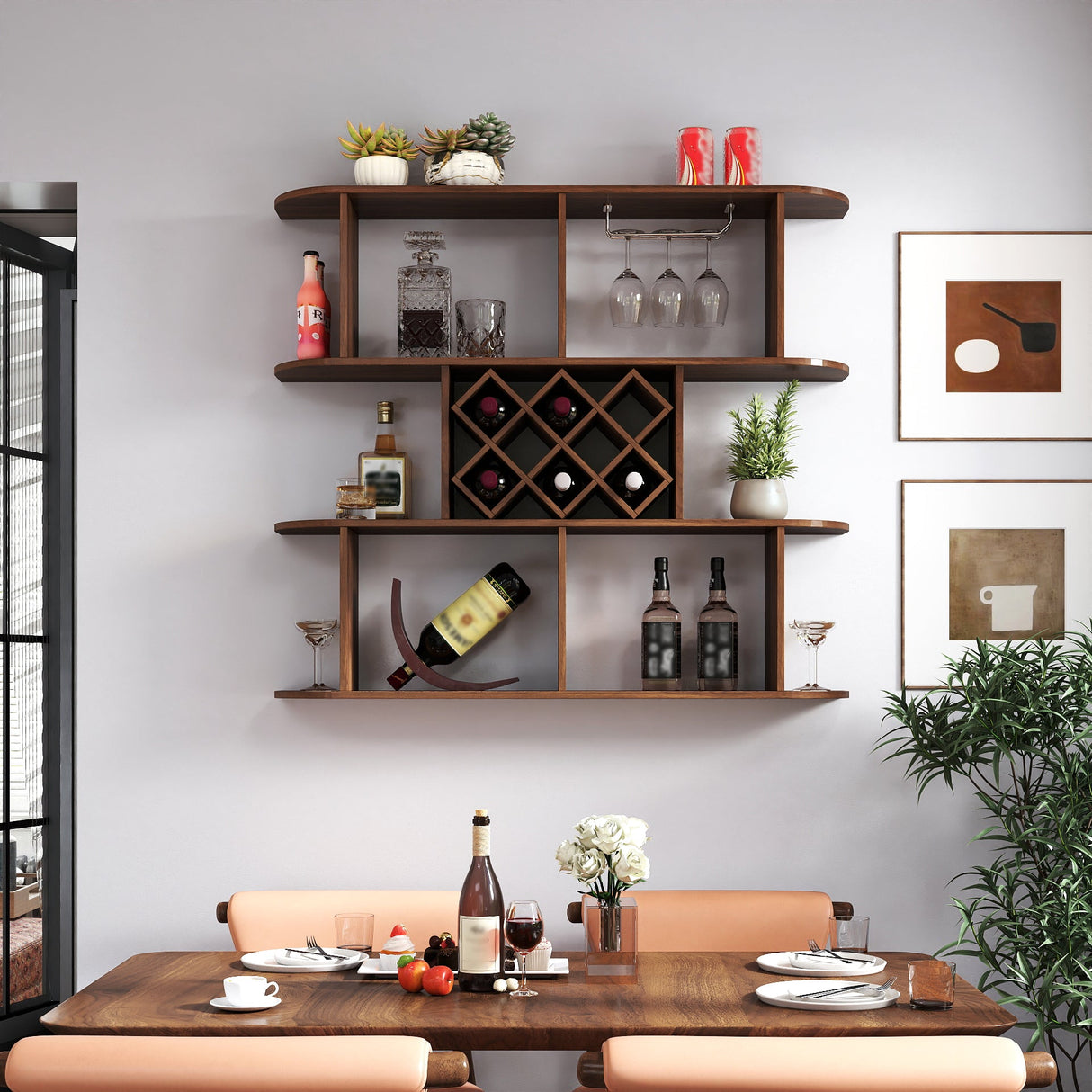 Large Wall Mounted 3 Tier Rustic Bottle Wine Rack