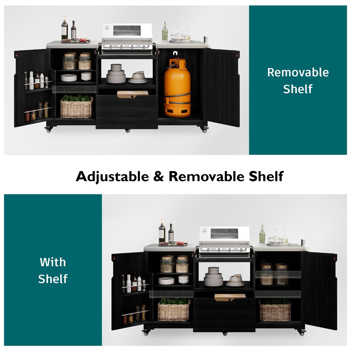 K&K 66.5' Outdoor Kitchen Island for Big Green Egg Grills