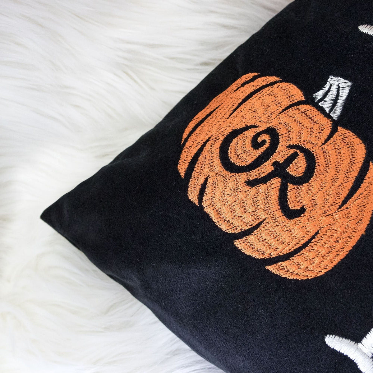 Black Velvet Halloween Lumbar Pillow with Embroidered Trick or Treat – Includes Insert