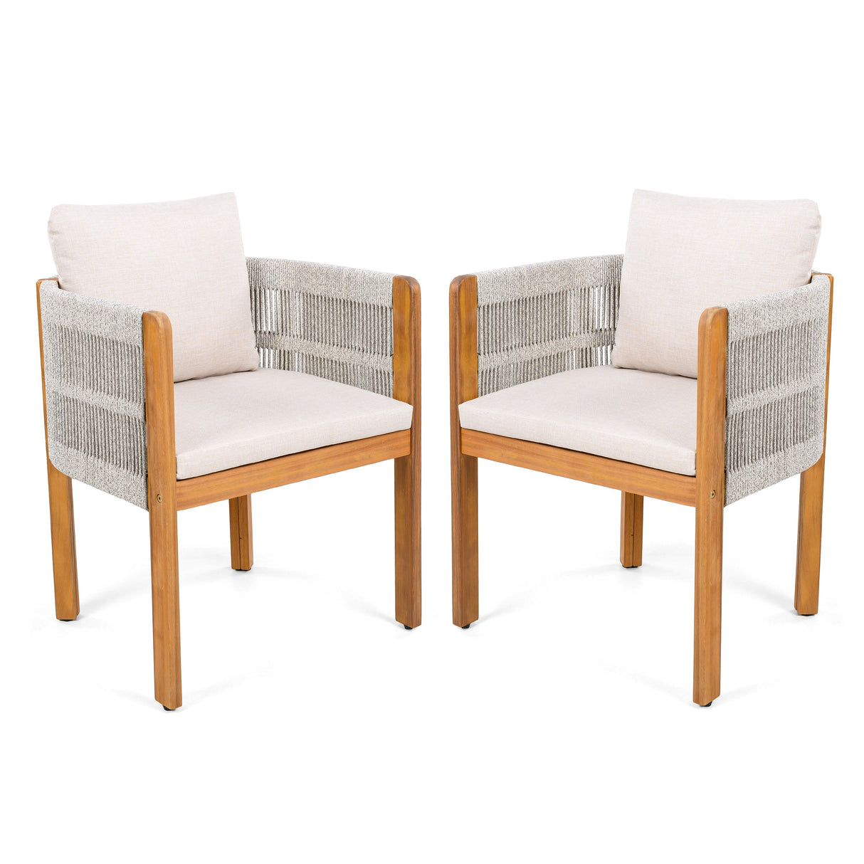 Acacia Wood Outdoor Dining Chairs 2-Pack with Beige Cushions