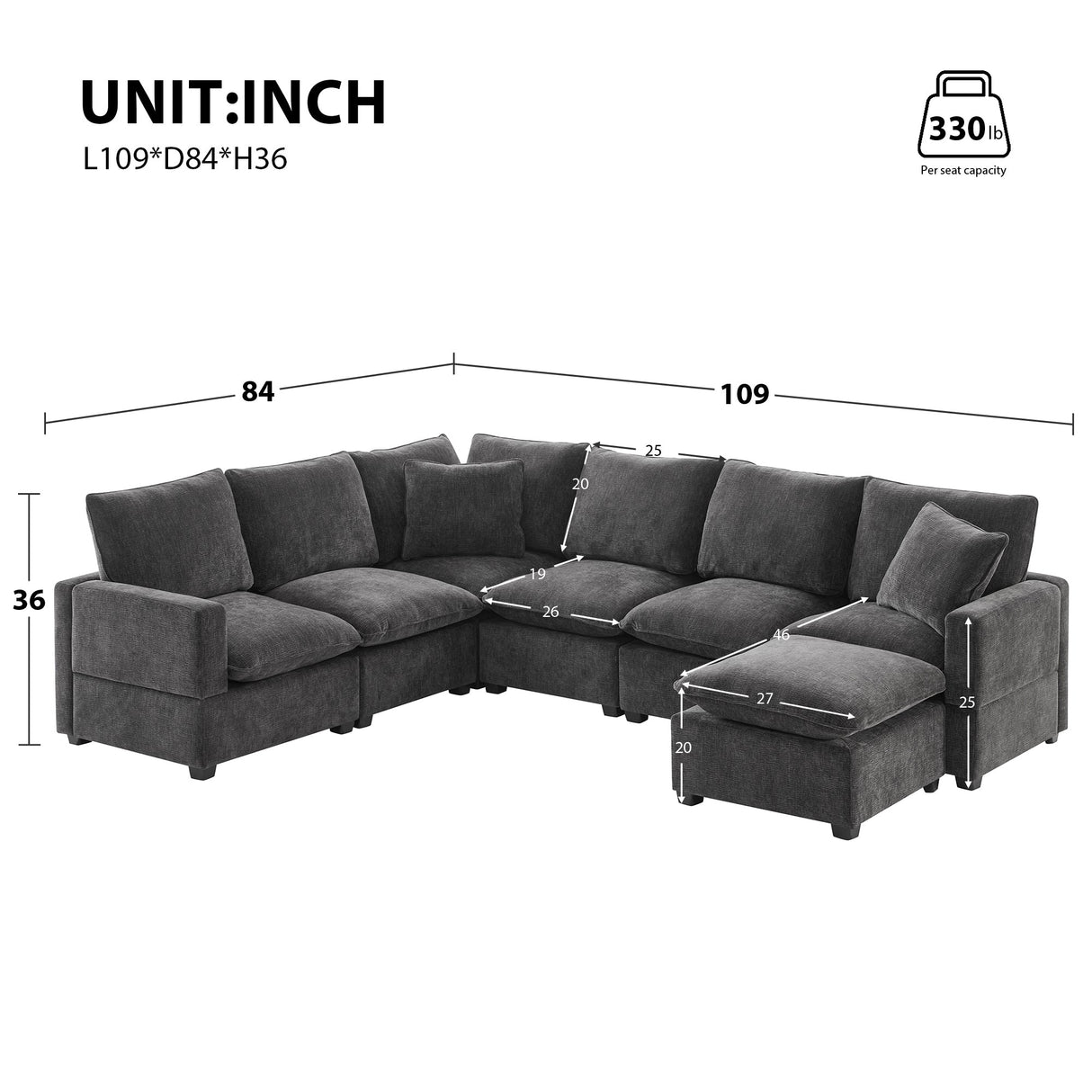 The Gwen Seven-Seat Modular Chenille Sectional