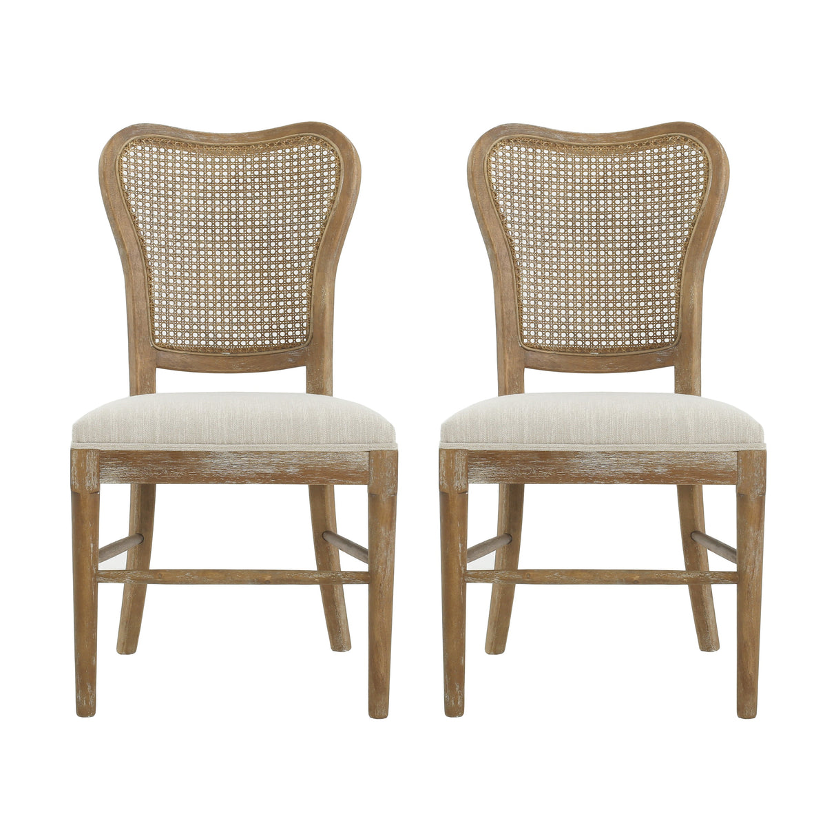 Wood and Woven Cane Dining Chairs, Set of 2