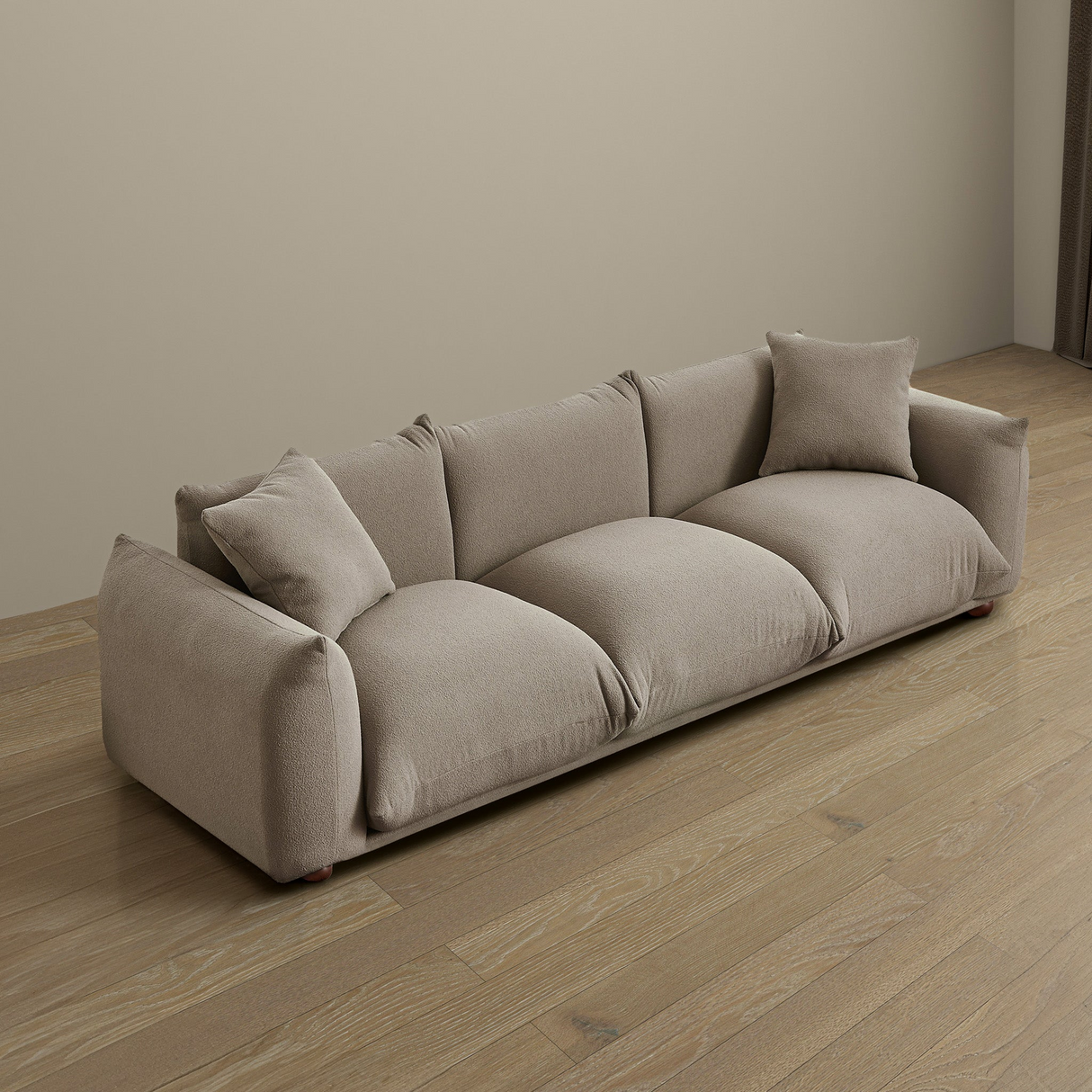 Kely Modern 100'' Mocha Boucle Upholstered Sofa with Solid Wood Legs