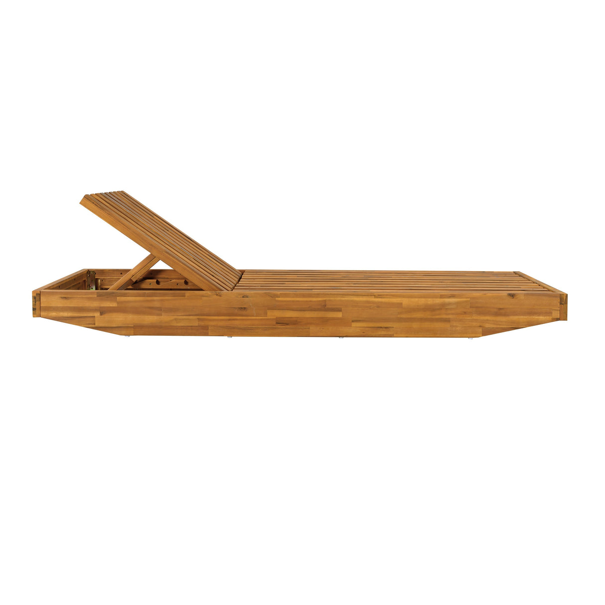 Modern Acacia Wood Outdoor Chaise Lounge with Beige Cushion