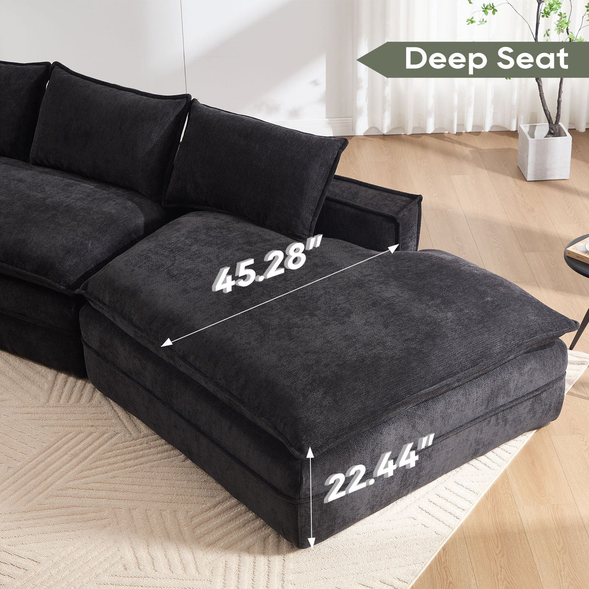 Modern Minimalist Modular Sectional Sofa With Deep Seats And Right Facing Chaise